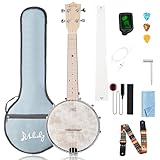 Mulucky 4 String Banjolele, Banjo Ukulele Konzertgröße 23 Zoll mit Remo Fell, geschlossener Massivholzboden, Beginner Kit mit Truss Rod Gig Bag Tuner String Strap Picks - MBU-801