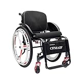 CFMAIF Rollstuhl für den Sport, für Behinderte, selbstfahrend Transportrollstühle, Leicht, Aluminium, Handbremse, Schnellverschluss(45cm/17.7in seat,Rigid Backrest)