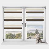 OUBO Doppelrollo Klemmfix ohne Bohren Weiß-beige-braun B105 x H120cm (Stoffbreite: 101cm), Duo Rollo für Fenster und Tür, Fensterrollo Sonnenschutz & Sichtschutz
