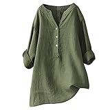 Hsternexy Musselin Bluse Damen, Leinenbluse Damen Sommer Langarm Große Größen Hemdbluse Blusenkleid Leinen Elegant Weiß Longbluse Blusenshirt Bügelfrei Schwarz Mittelalter Tuniken Damenblusen