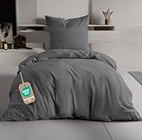 MALIKA Bettwäsche 155x220 Baumwolle Sets, Uni einfarbig, Bettbezug 155 x 220 cm, Kissenbezug 80x80 cm, Renforcé, Oeko-TEX Bettwäsche mit Reißverschluss