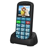 Ufferson Seniorenhandy mit großen Tasten und ohne Vertrag | Dual SIM GSM Mobiltelefon Rentner Senioren Handy mit SOS Notruftaste | Tastenhandy mit Taschenlampe | Ladestation | Blau