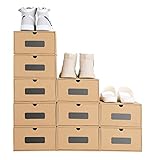 10er Boxen-Set mit Sichtfenster & Schublade, Schuhkarton Pappkarton aus Kraftpapier, Aufbewahrungsboxen stapelbar, Schuhschachtel, Schuhbox Spielzeug-Box Aufbewahrung für Zubehör & Accessoires