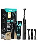 happybrush® [Testsieger 2024*] Elektrische Zahnbürste Eco R2 - Nachhaltige rotierende Zahnbürste mit Power-Akku inkl. 3 Aufsteckbürsten und Zahnpasta Schwarz, von Zahnexperten empfohlen