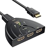 Avigers HDMI Switch 3 In 1 Out, 4K@60Hz, HDMI Splitter 3 in 1 Out (NUR 1 Monitor) 3-hdmi Port Switcher Unterstützt HDR, 1080p/3D für Laptops, PC, TV-Stick, Xbox-Serie, PS5/4, Projektor, Monitor
