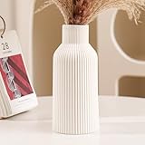 Hanaomaoyi Keramik Vase für Pampasgras, 20cm Weiß Matt Rund Modern Design, Boho Vase für Wohn- und Schlafzimmer Dekoration, Nordic Stil