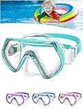 Taucherbrille Kinder, Schnorchelmaske Kinder 4-10 Jahre, Tauchmasken mit Silikon-Nasenabdeckung, Schwimmbrille Kinder 180°Panorama-HD-Gehärtetes-Glas Tauchmasken mit Verstellbarem Silikonband (Grün)