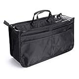 IGNPION Bedruckter Einsatz Handtasche Geldbörse Organizer 13 Taschen erweiterbar Liner Bag Pouch Reißverschluss Tote Organizer Wickeltasche Einsatz mit Griff (29x16x9cm) (schwarz)