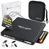 techPulse120 Externes USB 3.1 USB-C UHD 4k 3D M-DISC Blu-ray DVD CD HDR10 128GB Laufwerk Brenner Burner Signature Paket Tasche 90cm Anschlusskabel Aluminium (Schwarz)