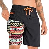 APTRO Badehose Herren Badeshorts Lang mit Kompression Liner 2 in 1 Schwimmhose Board Shorts mit Reißverschlusstasche Atmungsaktiv Schnelltrocknend Sporthose Böhmen MK283 3XL