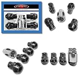 Felgenschloss M12x1,5 Kegelbund 60° kompatibel mit Ford Hyundai Jeep Kia Mazda Opel SsangYong Volvo 4x schwarze Felgenschlösser-Set Felgensicherungen Radsicherungen Felgen-Diebstahlschutz Radmuttern