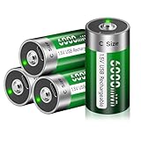 4 Stück Aufladbare Baby C Akku USB 6000mWh - 1.5V/Lithium Wiederaufladbare batterien C Akku hohe Kapazität Mit Typ C Ladekabel, 3 Stunden Schnellladung