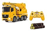 JAMARA 404950 - Schwerlastkran Mercedes Arocs 1:20 2,4G - drehbarer und ausfahrbarer Kran, Seil heben / senken, realistischer Motorsound, Hupe, Rückfahrwarnsound, 4 Radantrieb,gelbe LED Signallichter