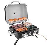 Kenmore Tragbarer Gasgrill - Kleiner 2-Brenner Balkongrill 14.000 BTU - BBQ Grill ideal für Camping, Camper und Balkon - 58 x 48 x 39 cm - Campingaz Grill - Tisch-Gasgrill (Schwarz - 50 bar)
