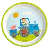 HABA Kinderteller Traktor – Rutschfest mit Gummiring – Kindergeschirr – Spülmaschinengeeignet – Ab 12 Monaten – 1302817001