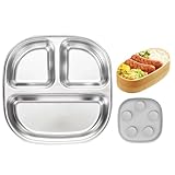 Monozoz Geteilte Teller für Kinder – Metall-Kinderteller mit Trennwänden, Edelstahl, wiederverwendbares Geschirr mit Saugnapf, rutschfeste Schüssel, spülmaschinenfest für Zuhause, Schule, Reisen