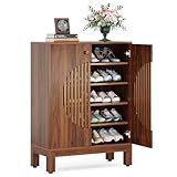 Tribesigns Schuhschrank, Schuhregal mit 5 Ebenen, Schuhkipper Schmal mit Lamellentüren, 20 Paar, mit verstellbaren Regalen, Holzregal Organizer für Eingangsbereich, Flur, Wohnzimmer (braun)