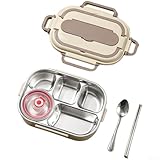 MoSundi Brotdose Edelstahl mit Fächern, Mikrowellengeeignet, auslaufsichere Dichtung, tragbarer Griff, für Schule oder Arbeit (Creme) B