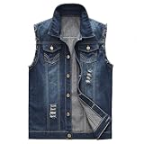 KUDORO Herren Denim Weste Zerrissen Jeansweste Ärmellose Biker Casual Freizeitweste(L,Dunkelblau)