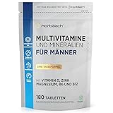 Multivitamin Tabletten Männer | 6 Monate Vorrat - 180 Vegane Tabletten | 28 Vitamine & Mineralien mit Magnesium, Jod, Vitamin B3, Vitamin D, Zink und mehr!| Horbaach