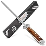 ECENCE Premium Wetzstahl 39cm - Profi-Messerschärfer aus gehärtetem Edelstahl (65 HRC), mit edlem Holzgriff - Schleifstab für Küchenmesser