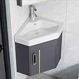 WOTZOV Eckwaschbecken aus Keramik, Eckwaschtisch, Eckwaschbecken, Eckwaschbecken zur Wandmontage, Badezimmerschrank mit Wasserhahn und Abfluss, Badezimmerwaschbecken mit Vo，Grey 38cm/15in