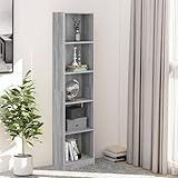 Bulliing Bücherregal 5 Fächer Schrank Regal BüCherschrank Raumteiler Regal RegalwüRfel Shelves BüRo Schrank Grau Sonoma 40x24x175 cm Holzwerkstoff