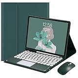 JZCZMCE Tastatur Hülle für iPad Air 13'' (M2) 2024/Pro 12,9'' (3., 4., 5., 6. Generation), Magnetische Abnehmbare Kabellose Tastatur mit Bluetooth-Maus,Dark Green