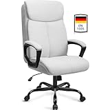 BASETBL Bürostuhl Schreibtischstuhl Ergonomisch Stoff Chefsessel mit Gepolsterter Armlehne, Weiche Kopfstütze, Rückenlehne, Drehbar und Wippfunktion, Höhenverstellbar, EN 1335 Drehstuhl (Grau)