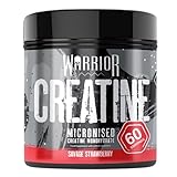 Warrior Kreatin Monohydrat Pulver 300g – Mikronisierte – Verbessert nachweislich die körperliche Leistungsfähigkeit und Regeneration (als Tabletten, keine Gummies) – 5g pro Portion (Savage Strawberry)