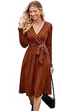 Newshows Strickkleid Damen Herbstkleid Pulloverkleid Winterkleid Langarm Elegant Kleid für Herbst Winter Caramel