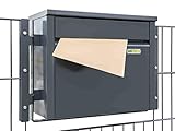 Zaundirekt Großer Zaunbriefkasten aus Edelstahl - Piazza Durchwurfbriefkasten inkl. Zaun-Halterung - Hintere Entnahme der Post - XXL Briefkasten für Zaun in Anthrazit