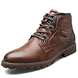 VOSMII Stiefel Herren Stiefel Handgefertigte Herren Stiefeletten Outdoor Wasserdichte Herrenschuhe Herbst Lace-UP Man Mokassins(Auburn,9.5)