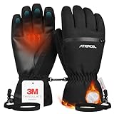 ATERCEL Skihandschuhe 3M Thinsulate Wasserdicht Touchscreen Warme Winter Snowboardhandschuhe für Herren und Damen (Schwarz, M)