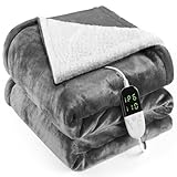 OneAmg Heizdecke mit Abschaltautomatik, 155 x 180cm 10-Stunden-Timer und 6 Heizstufen, Wärmedecke Elektrisch- Mit Digitaler Fernbedienung, Maschinenwaschbar,Heated Blanket Grau
