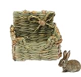 EcoKunst Grashaus für Kaninchen aus Stroh Natürlich Getrocknetes Faltbare Betthütte mit Öffnungen Spielhaus Bunny House, Spielzeugspielhaus für Hasen, Meerschweinchen, Kleintiere