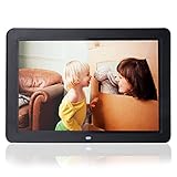 Digital Bildrahmen, 12 Zoll Hohe Auflösung Fotorahmen mit Werbung Maschine Wecker MP3 MP4 Funktion mit Fernbedienung 100-240v(Schwarz)