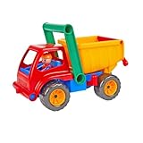 Lena 04150 - Aktive LKW Kipper, Baustellenfahrzeug ca. 27 cm, robuster Kipplaster mit Haltegriff und beweglicher Spielfigur, Muldenkipper Set, Spielfahrzeug für Kinder ab 2 Jahre
