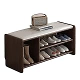 Schuhbank Mit Gepolstertem Sitzfläche, Schuhregal 2 Ebenen,Schuhregal Mit Sitzbank,Sitzbank Holz,Sitztruhe Mit Stauraum,Schuhregal Sitzbank,Eingangsbank,Stabiles Schuhaufbewahrung(Dark brown/White,L23