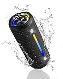 OHAYO Bluetooth Lautsprecher mit LED Licht, 25W Dualen Treibern Bluetooth Box, Tragbare Musikbox, 24H Akku, Bass Boost, IPX7 Wasserdicht, 6 RGB Modi, Outdoor Speaker für Wandern