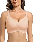 LEYSHE BH Damen Ohne Bügel Seamless Push Up BH Gepolstert Bralette Bequemer Soft BH Bügelloser Bustier Damen mit V-Ausschnitt,Rosa,2XL