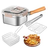 Fritteuse – Bratpfanne, abnehmbares Sieb, Fritteuse, einfach zu verstauen, tiefes Set, tragbare Antihaft-Pfanne, ideal für Zuhause, Küche, Camping, Outdoor, Reisen, Strand, Wandern, Esszimmer, Kochen