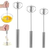 3 Stück Halbautomatischer Schneebesen Aus Edelstahl, Hand Push Schneebesen Edelstahl, Hand Push Easy Whisk Drehbarer RüHrbesen, Handschneebesen zum Mischen Schlagen Aufschäumen und Rühren