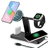 Induktive Ladestation für Phone und Apple Watch, 4 in1 Wireless Charger für Phone 16/15/14/13/12/11/Pro/Max/X/8/Plus, Handy Ladestation für Apple Watch 10/9/Ultra/8/7/6/SE/5/4/3/AirPods Pro 4 3 2
