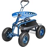 VEVOR Rollsitz Werkstattwagen aus Stahl bis 136kg belastbar Gartenwagen mit 25cm Griff und 45-54cm höhenverstellbarem Sitz Rollwagen 30PSI Reifendruck Arbeitssitz Gartensitz blau