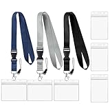 Vicloon Schlüsselband Umhängeband, 3 Neck Lanyard und 6 Ausweishülle, Umhängeband mit Schnellverschluss Schnalle und Drehbarem Karabinerverschluss, für Arbeitskarte ID-Karten(Schwarz/Grau/Saphirblau)
