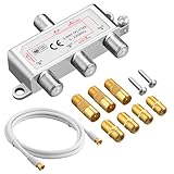 3-Fach TV Radio F-Stecker Adapter Kabel Antennen Verteiler SAT Splitter Metall TV-Verteiler 5-2500MHz inkl. Adapter + Kabel + 3 x F Stecker auf Koax Stecker + 4 x F Buchse auf Koax Kupplung