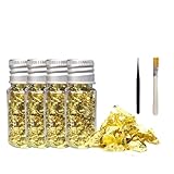 Lonwiner 4 Stück Gebäck Blattgold Flocken, Tortendeko Hochzeit Blattgold Essbar Cupcake Deko Essbarer Glitzer Dessert Goldfolie Flocken