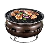 hxoity Hibachi-Grill Koreanischer BBQ-Grill Abnehmbarer Mehrzweck-Holzkohlegrill-Grillofen Mit Antihaftbeschichteter Grillpfanne Und Verschlüsseltem Grillnetz Perfekt Für Den Innen- Und Außenbereich