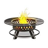 Blumfeldt Rosario 3-in-1 Feuerschale: Feuerstelle, Grill & Tisch in einem - riesig: Ø 120 cm, schwenkbarer & höhenverstellbarer Grillrost aus V2A Edelstahl: Ø 75 cm, Stahl, Graphitschwarz